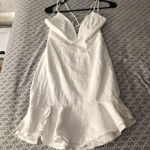 White deep plunge white fox dress